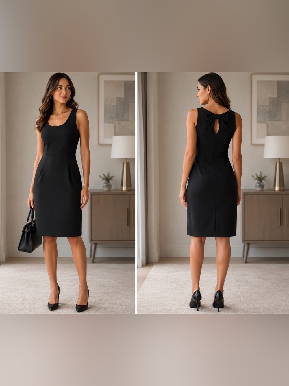 Classic Black Bow-Back Sheath Dress